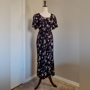 Ms. Basia petite black & pink floral dress